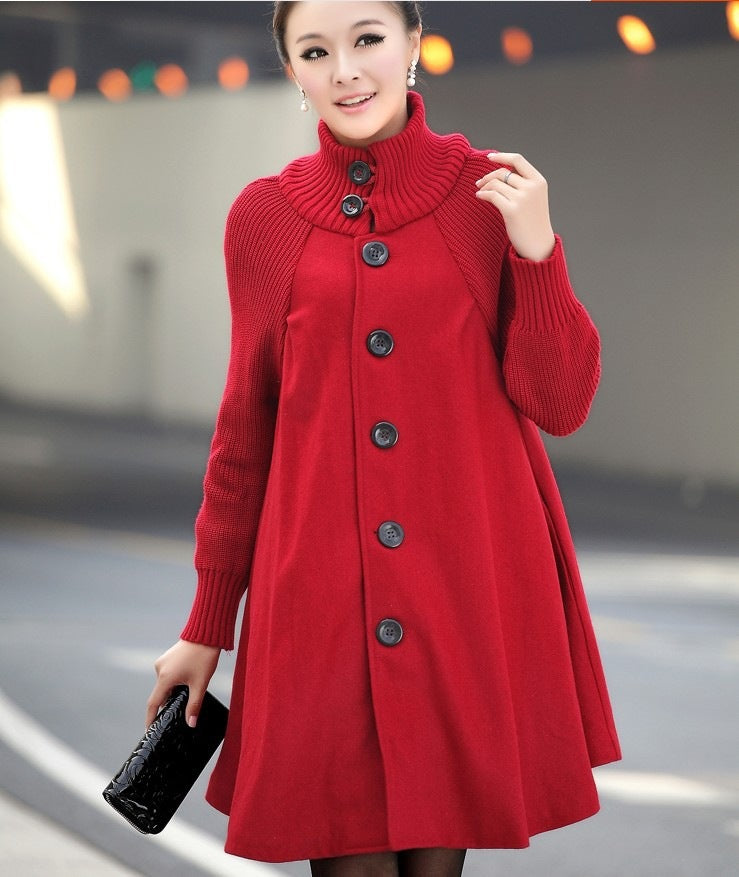 Women's Long-length Loose Woolen Coat, Cloak-style Tweed Overcoat