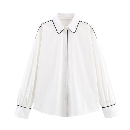 Simple Contrast Color Trim Poplin Shirt