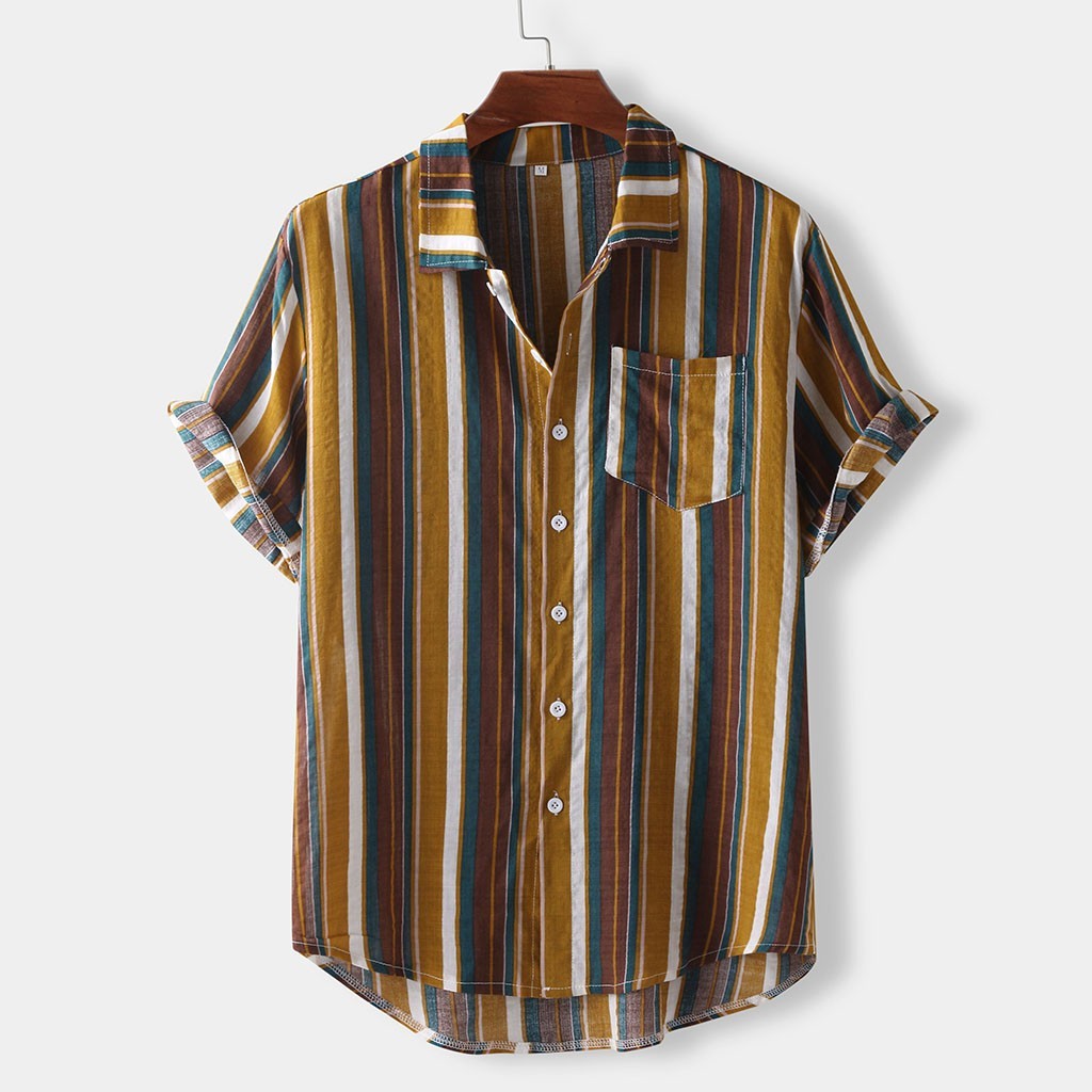 Hawaiian Striped Casual Shirt Vibrant Island Elegance