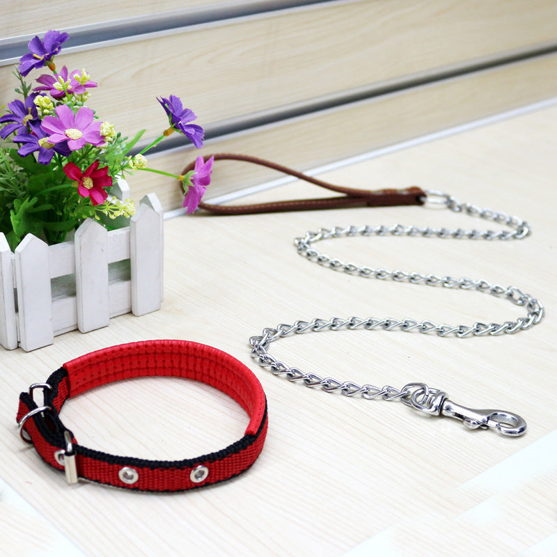 Dog Traction Iron Chain PU Handle Metal Chain