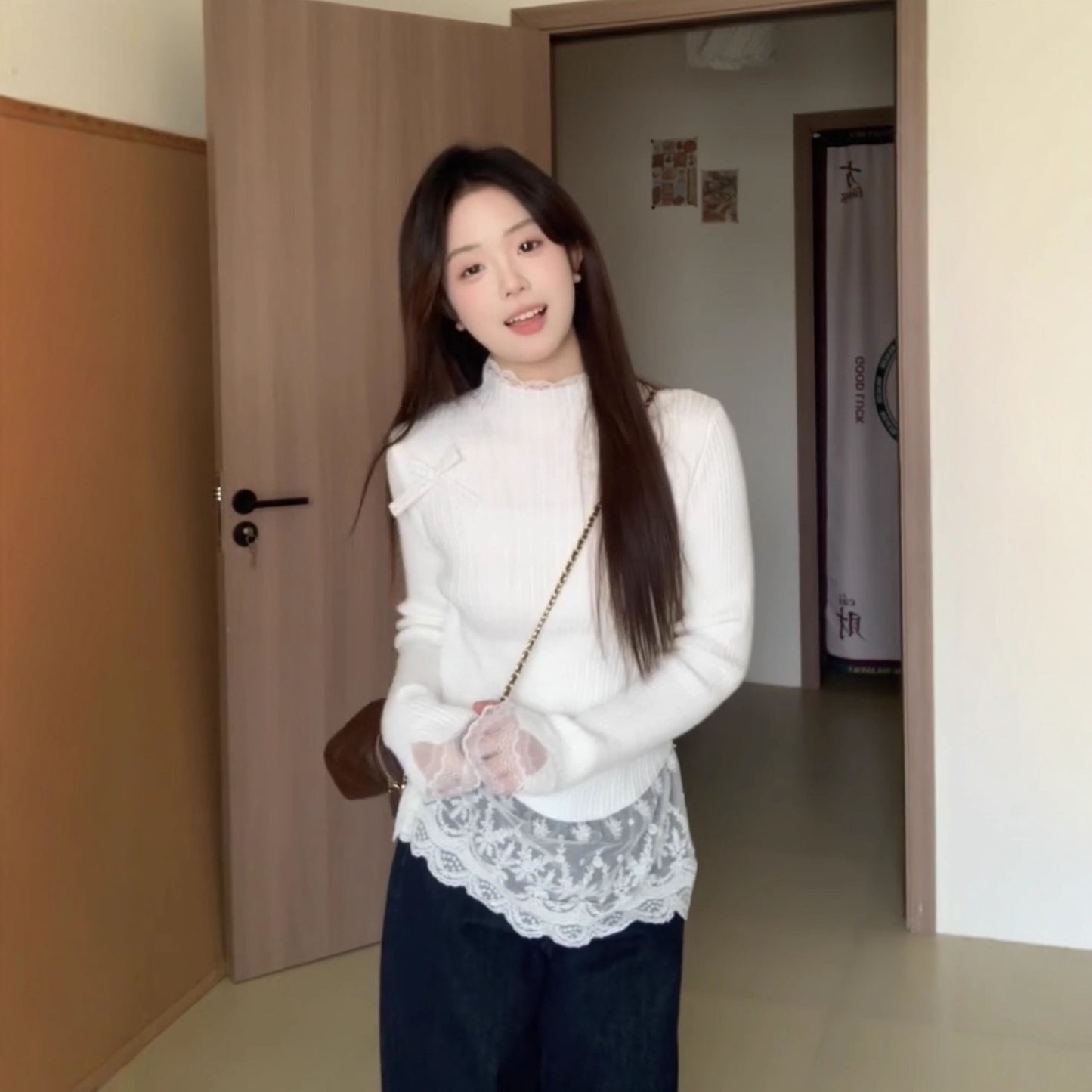 Fake Two Pieces Lace Sweater Women