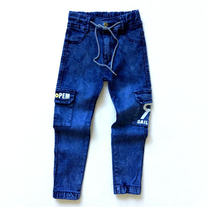 Industrial Monogram Print Multi-Pocket Utility Jeans