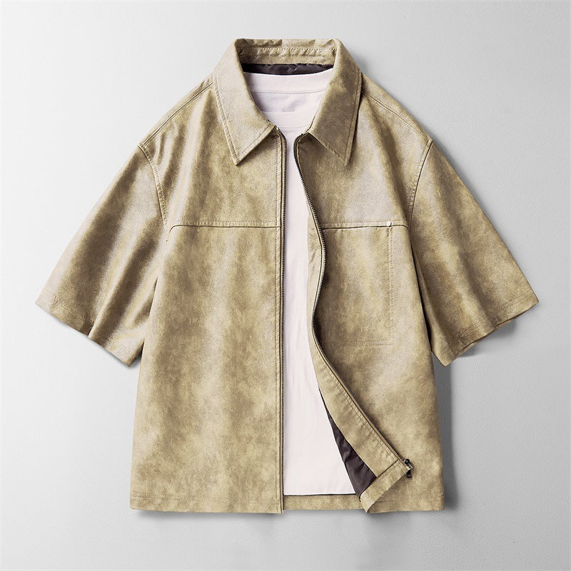 High Street Ins Style Leather Coat Short Sleeve Jacket Elevated Casual