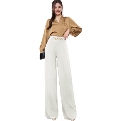 Solid Color Drape Fashionable Wide Leg Pants Women