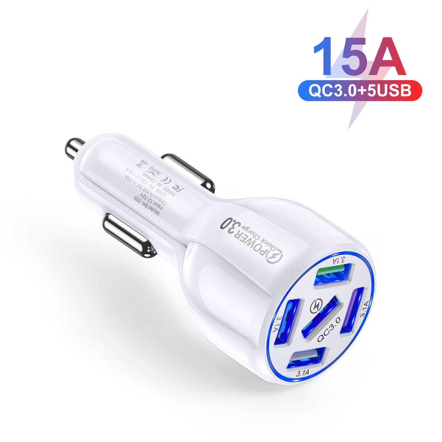 PentaCharge QC3: 5-Port 15A QC3.0 High-Capacity Automotive Hub