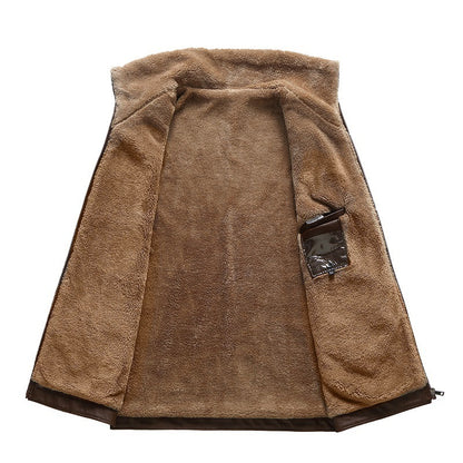 Mens Leather Lapel Fleece Padded Coat Luxe Winter Insulation