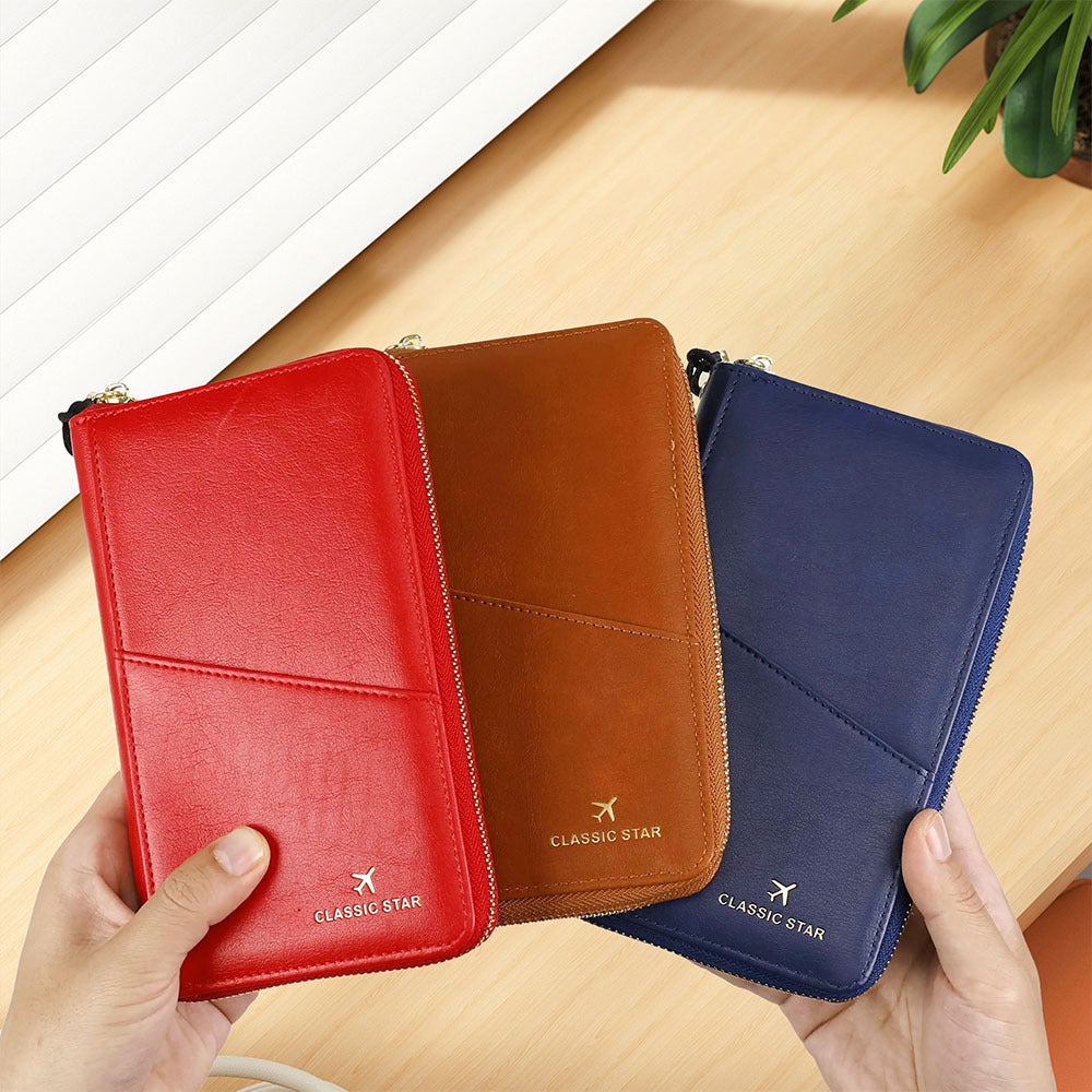 RFID Barrier Passport Holder Genuine Leather Wallet