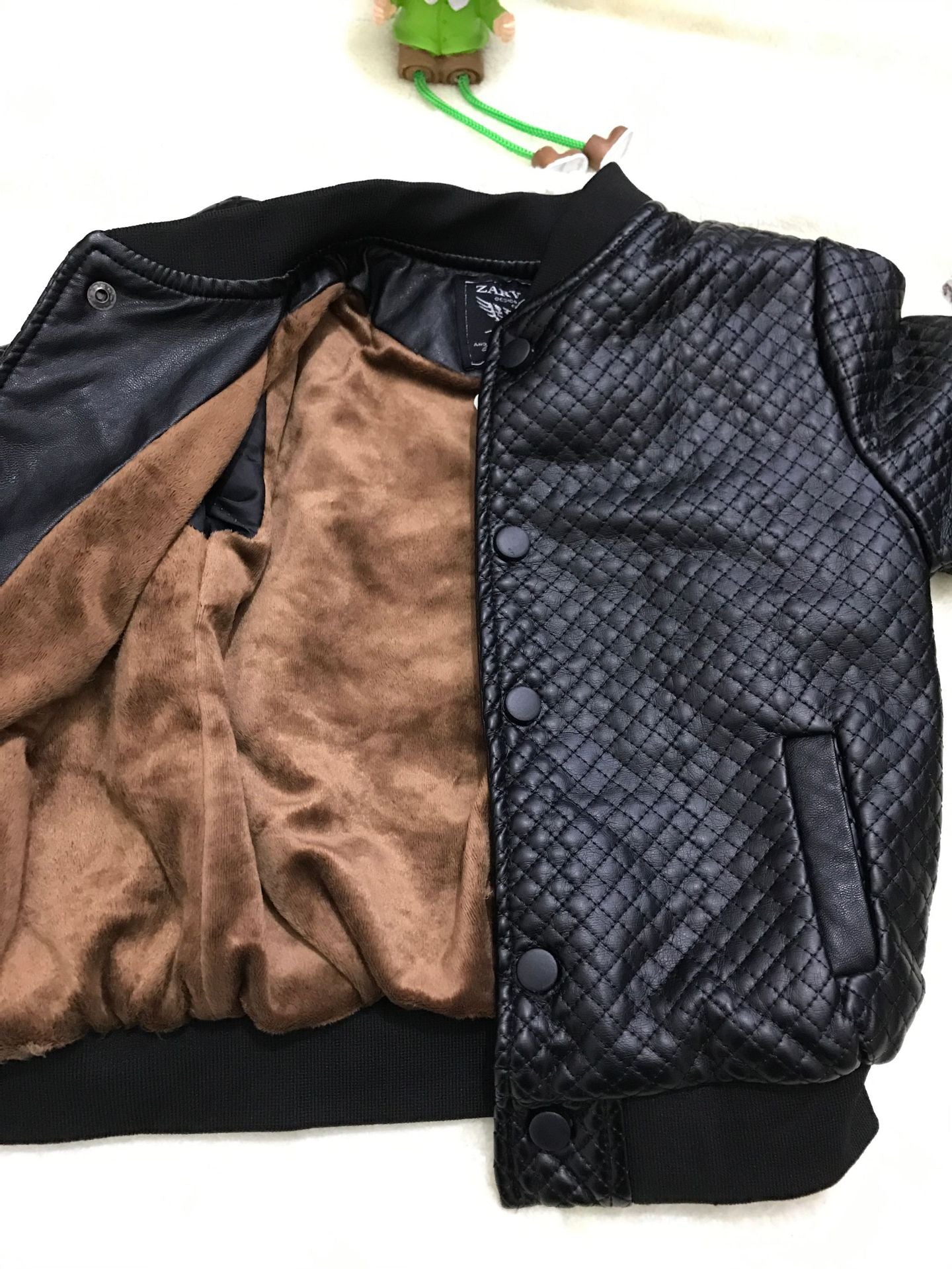 The Supple Biker: Round-Neck Leather PU Baby Jacket