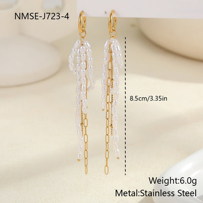 Pearl Earrings Long Tassel Stainless Steel Earrings Design Earrings
