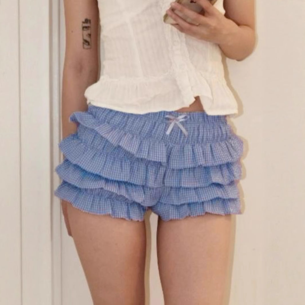 Sweet And Spicy Girly Style Pleated Low Waist Bow Bud-waisted Shorts