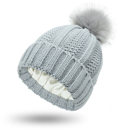 Faux Fur Pom-Pom Beanie Hat | Women's Fleece-Lined Stretchy Knit Winter Skull Cap