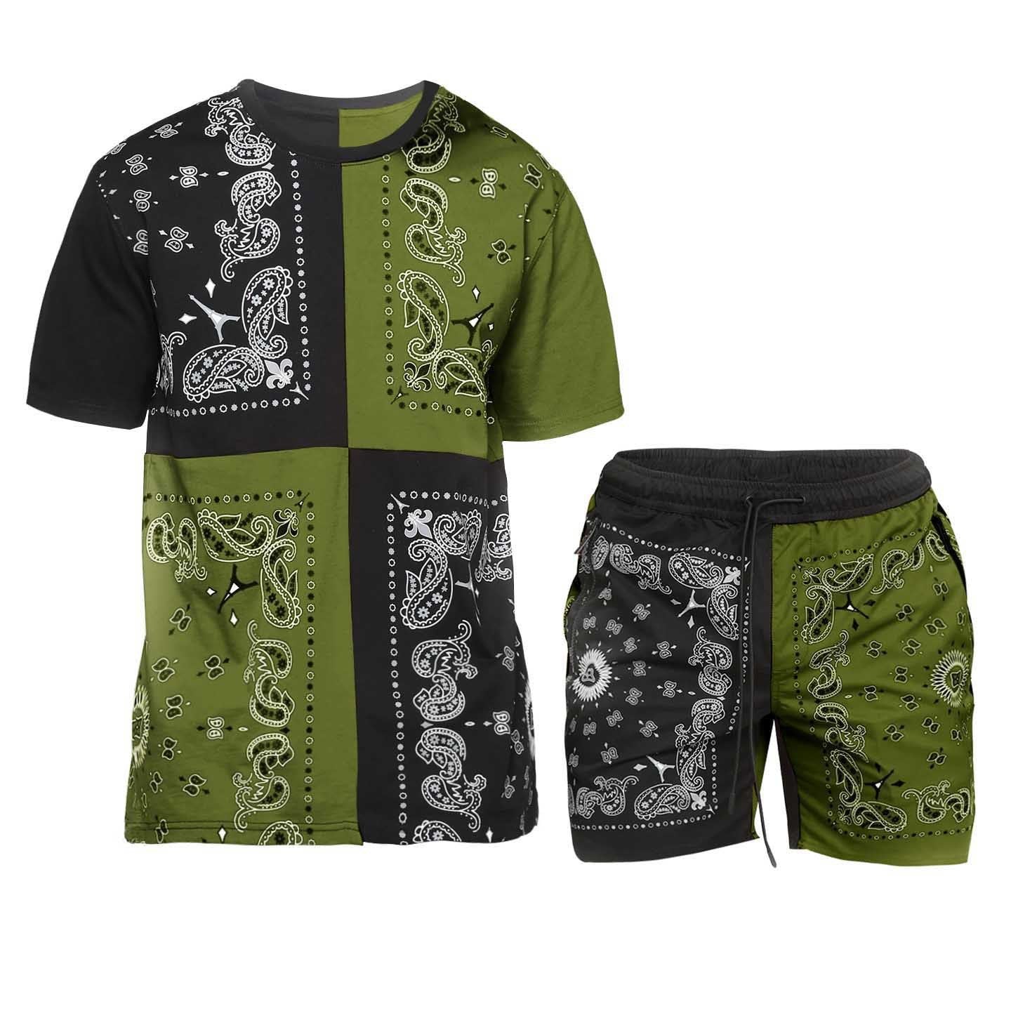 Athletic Color Match Short Sleeve Two-Piece Sports Suit