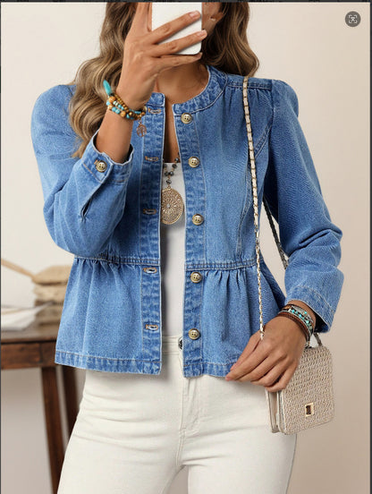 European And American Leisure All-matching Pullover Round Neck Puff Sleeve Top