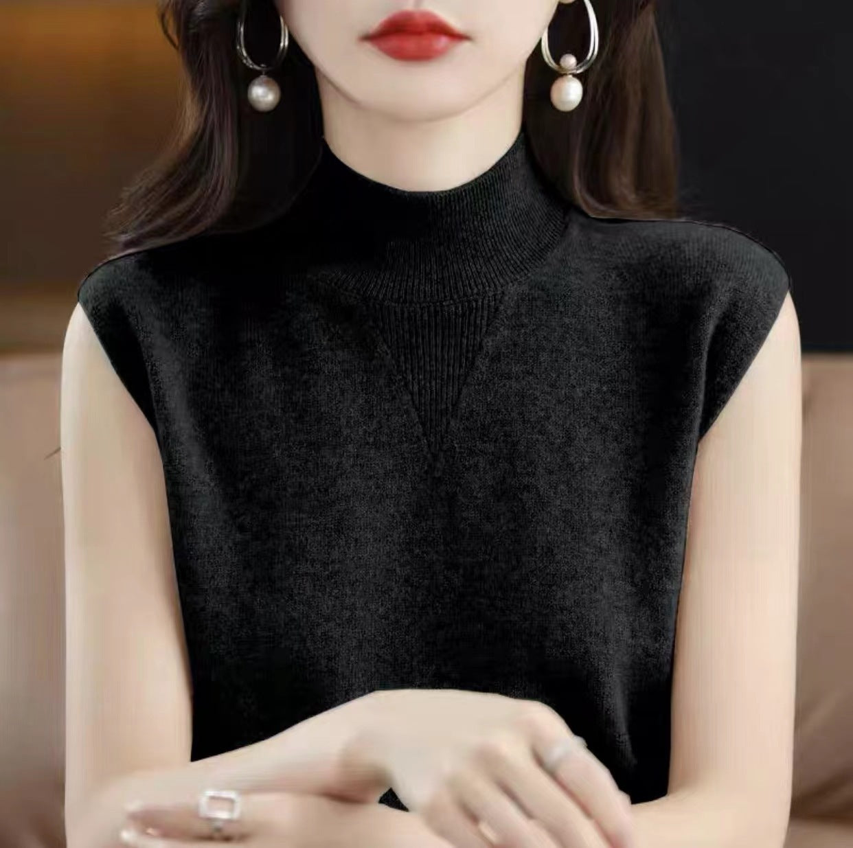 Half Turtleneck Knitted Bottoming Shirt Sleeveless Inner Match