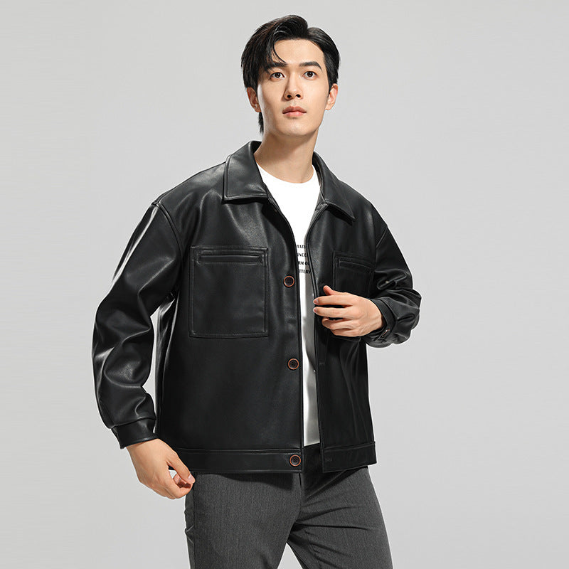 Fashion Youth Motorcycle Leather Coat Lapel Handsome Jacket Youthful Rebellion
