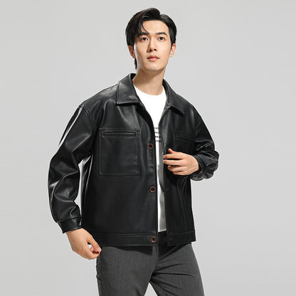 Fashion Youth Motorcycle Leather Coat Lapel Handsome Jacket Youthful Rebellion