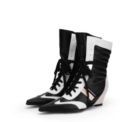 Women's Pointed Toe Retro Colorblock Fashion Ankle Boots
