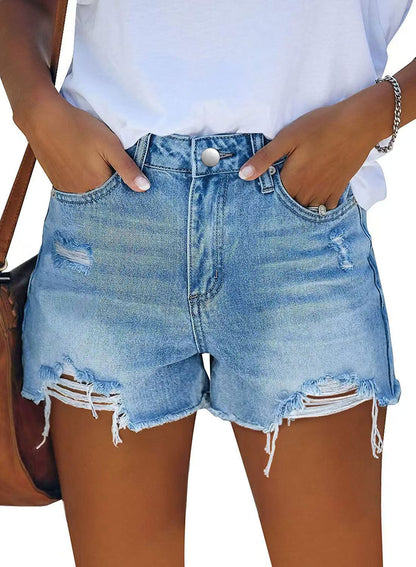 Women's Wash Hole Slim Fit All-matching Denim Shorts