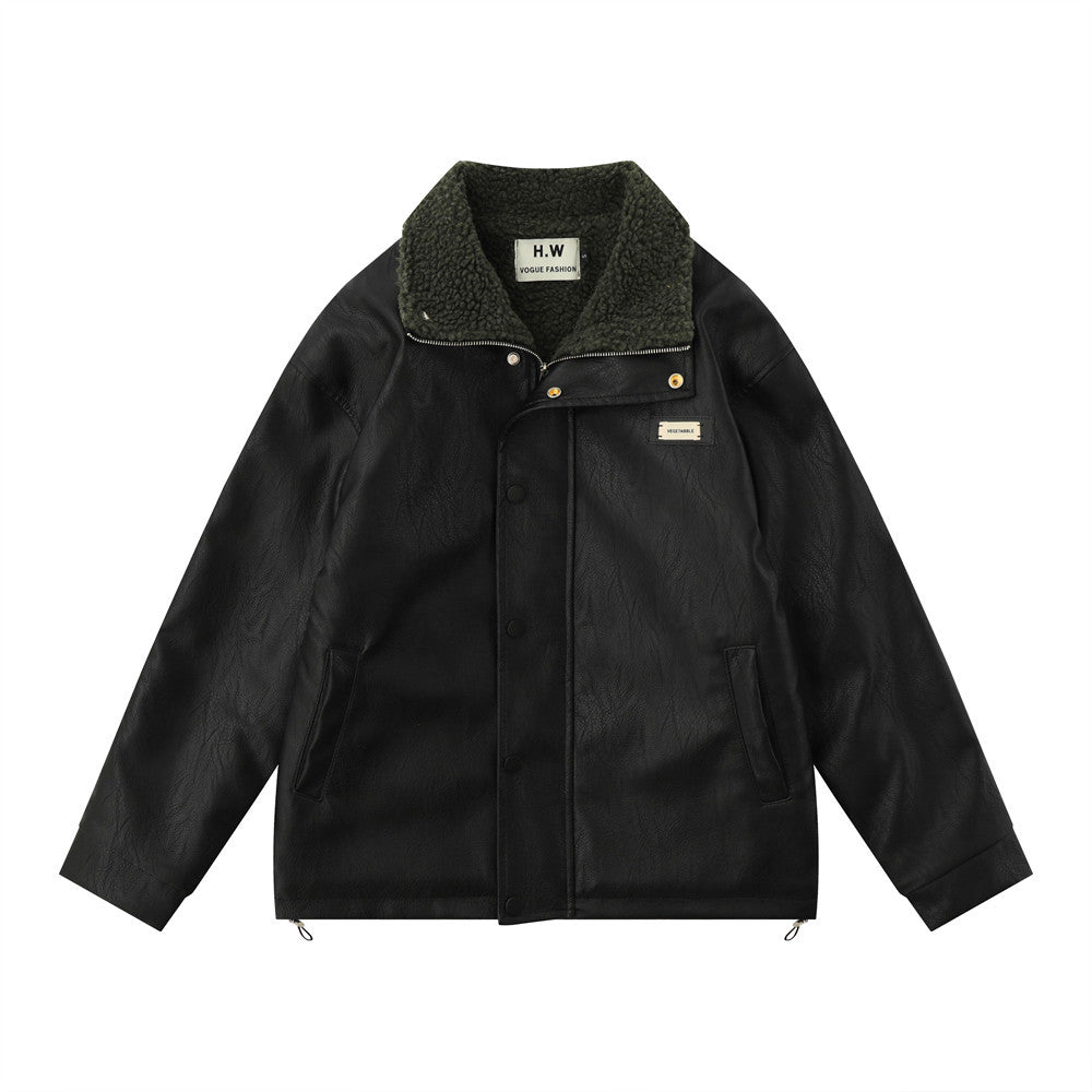 American Retro Autumn Winter Mens Loose Warm PU Leather Jacket Heritage Comfort