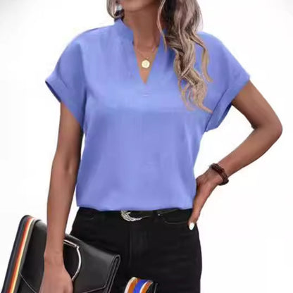 Summer Simplicity Fashion V-neck Short Sleeve Linen Shirt For Women