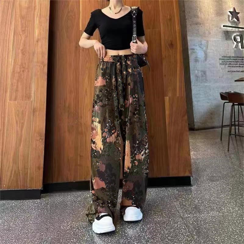 Draping Mopping Pants Straight Ink Painting Dye Pants For Women