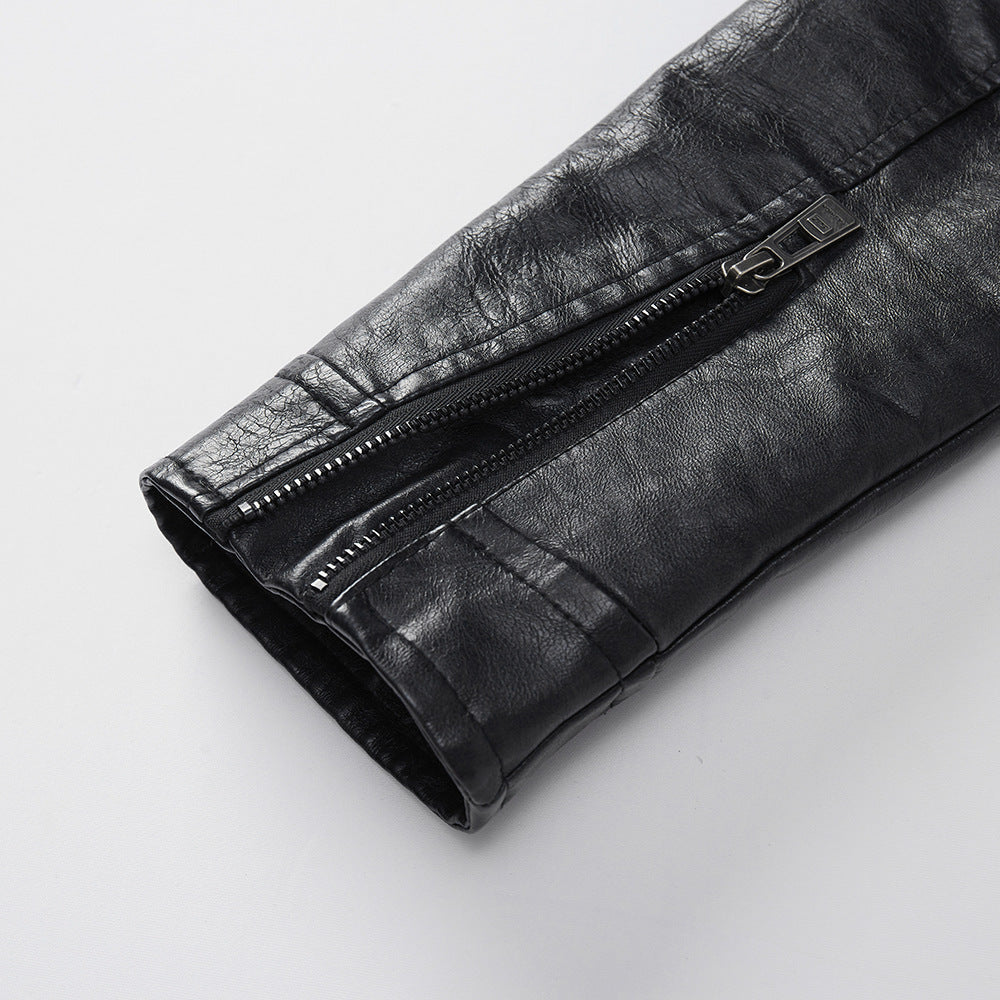 Personalized Trendy Pocket PU Leather Coat Trendy Men Leather Jacket Signature Utility