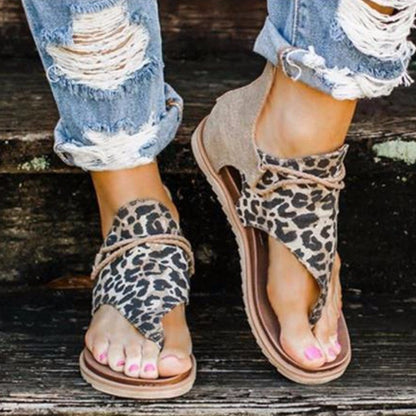 Flat Plus Size Leopard Back Zipper Sandals