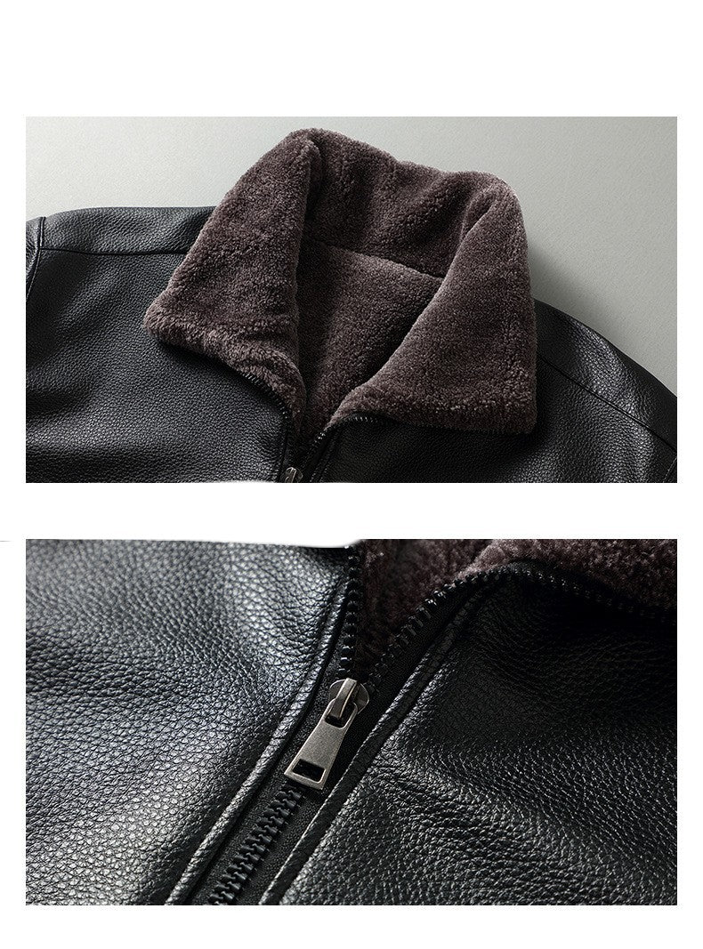 Fleece-Lined Mens Leather Stand Collar Coat Cozy Heritage Design