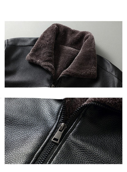 Fleece-Lined Mens Leather Stand Collar Coat Cozy Heritage Design