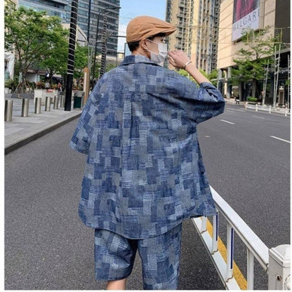 Hong Kong Style Five-Point Retro Trendy Two-Piece Suit