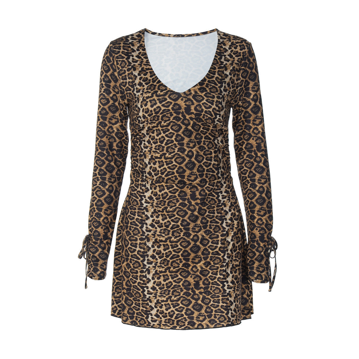 Sexy Print Leopard Print U-neck Long-sleeved Sheath Dress