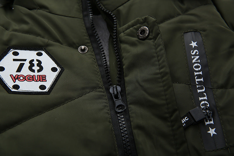 The Lettered Hearth: Thickened Letter-Print Hooded Cotton Jacket