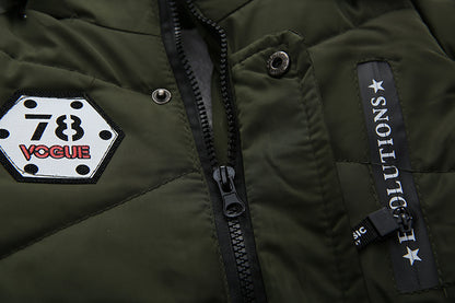 The Lettered Hearth: Thickened Letter-Print Hooded Cotton Jacket