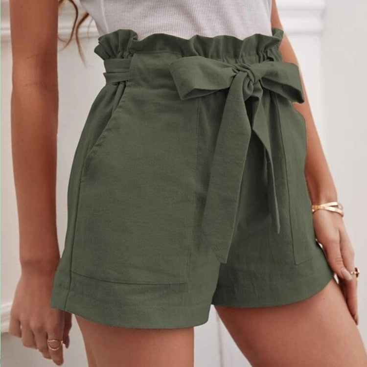 Loose Cotton And Linen Casual Pocket High Waist Wide Leg Shorts