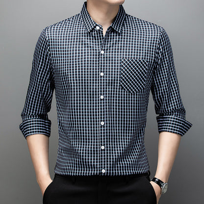 Long Sleeve Fine Plaid Shirt For Men Spring And Autumn