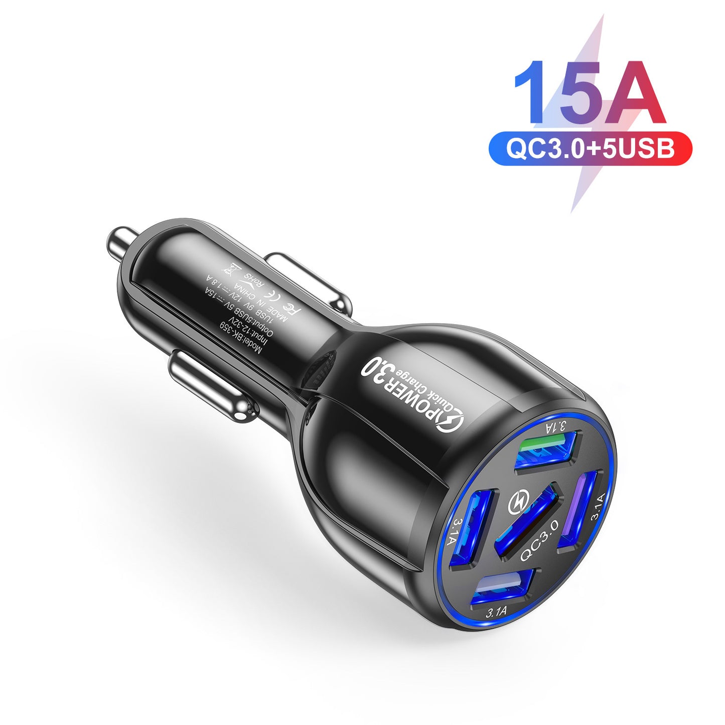 PentaCharge QC3: 5-Port 15A QC3.0 High-Capacity Automotive Hub