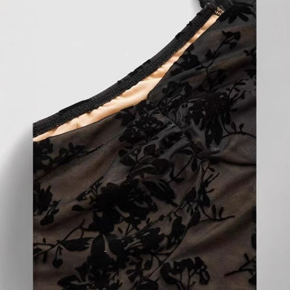 Black Floral Lace A- Line Short Top Skirt