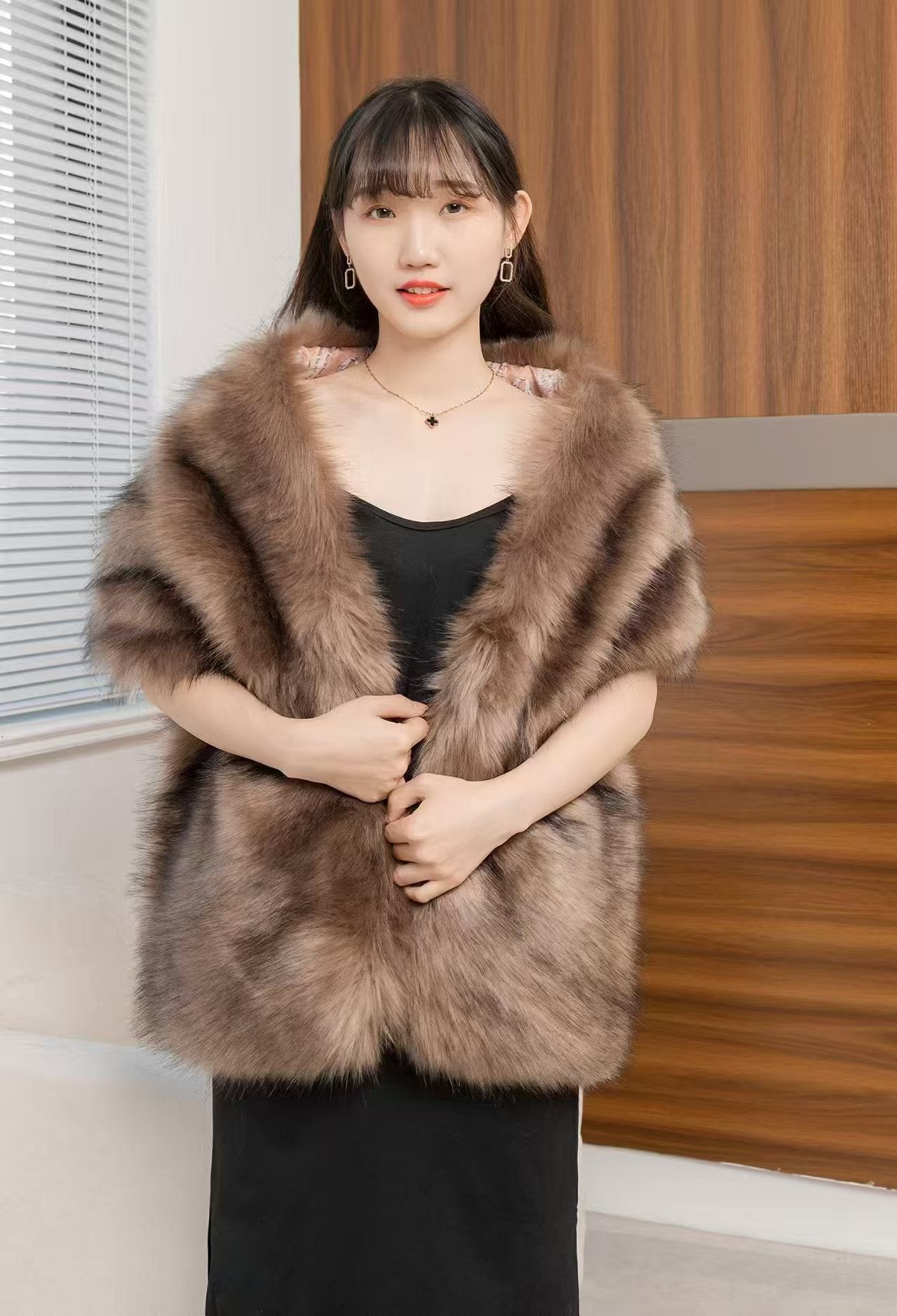 Women's Big Fur Collar Scarf Shawl
