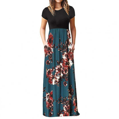 Ladies Short Sleeve Printed Dress Long Skirt