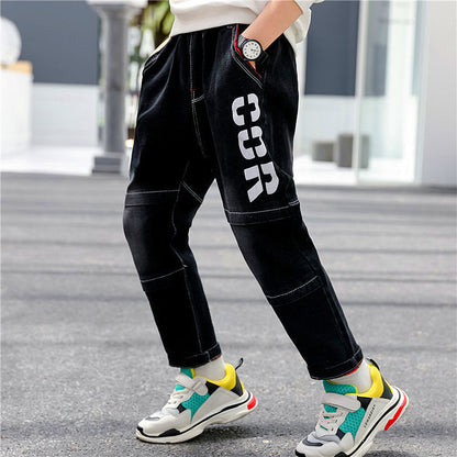 Boys Jeans Autumn Winter New One-Piece Velvet Plush Comfort