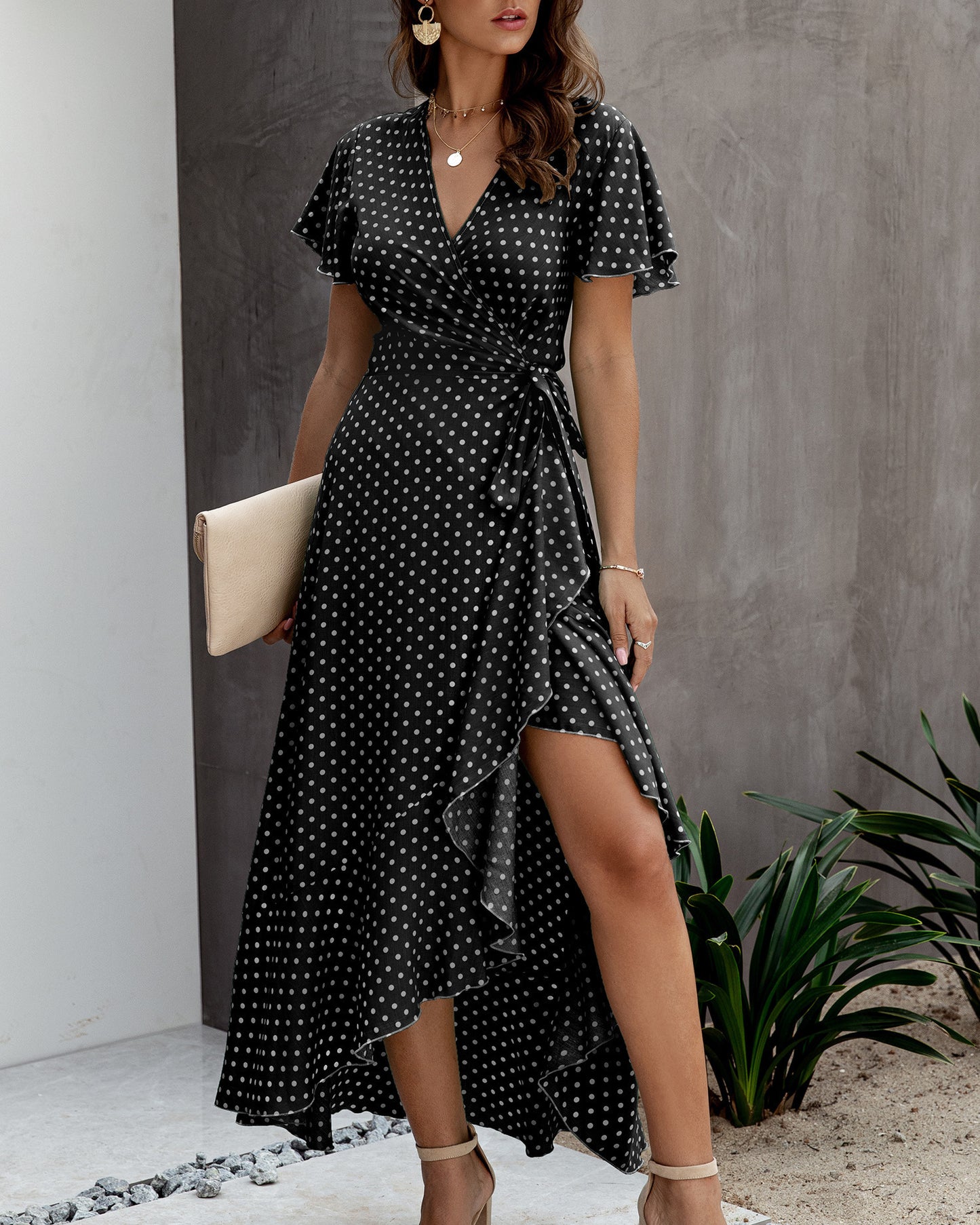 Ruffled short sleeve dress