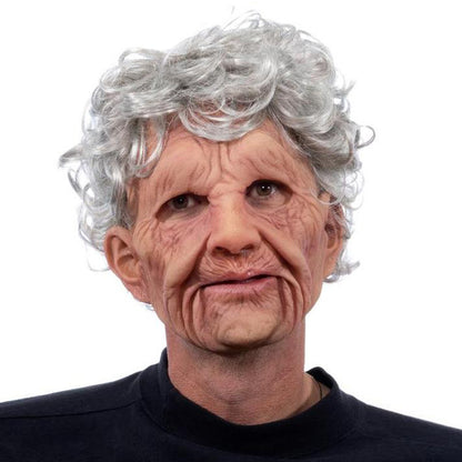 Realistic Old Man Halloween Mask | White Hair & Beard Full-Head Costume Headpiece