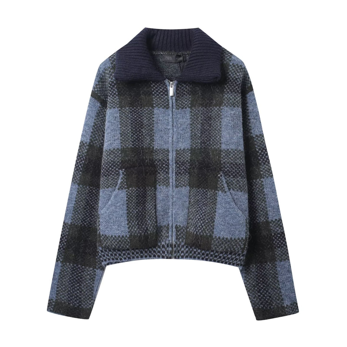 Women's Fashion Casual Plaid Knitted Coat