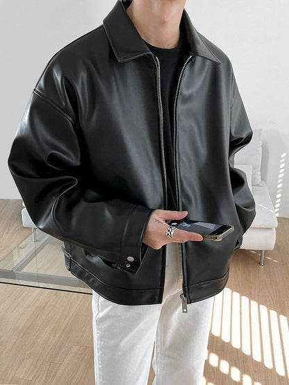 Mens Korean Leather Casual Baseball Jacket Sport Street Fusion