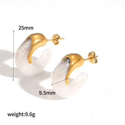 Mild Luxury Retro Resin Stainless Steel Earrings Women's High-grade Amber 18K Gold Plated Ear Clip