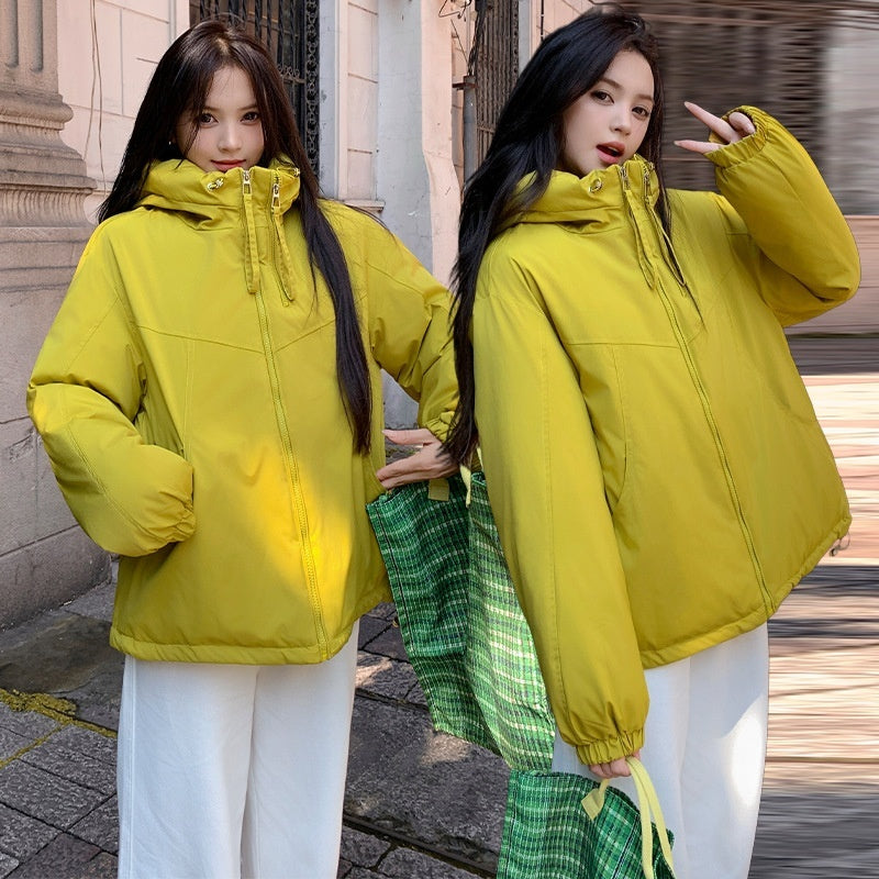 Fashion Double Zipper Hooded Quilted Women's All-match Outdoor Jacket Women