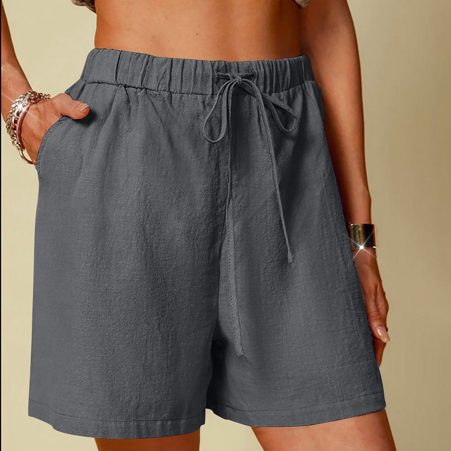 Women's Cotton Linen Pure Color Comfort Wide Leg Shorts