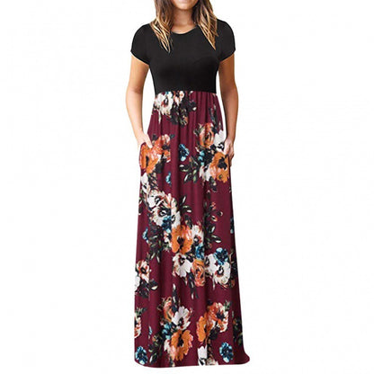 Ladies Short Sleeve Printed Dress Long Skirt
