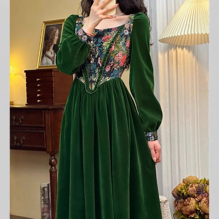 Green Rich Jacquard Dress Long Sleeve