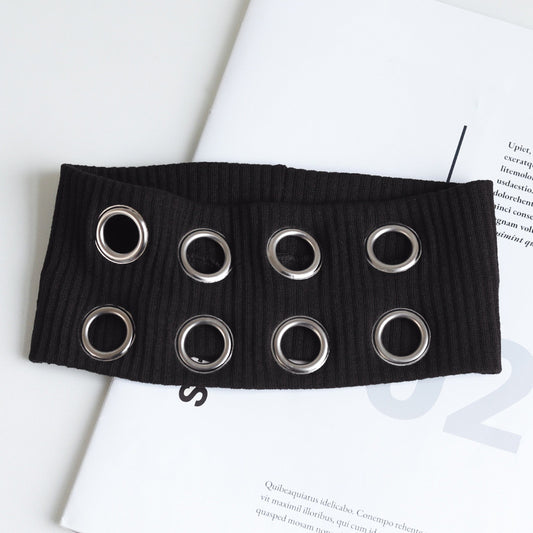 Hot Girl Metal Round Hole Hollow Out Elastic Ribbon Vintage Headwear